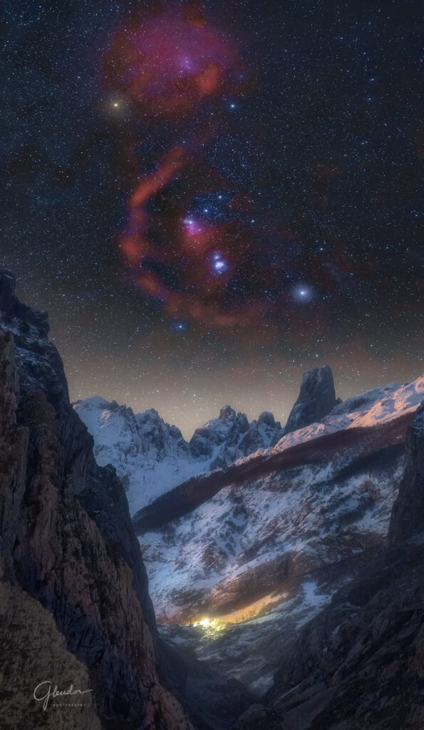 Urriellu y constelación de Orión. Crédito: Glendor Díaz.